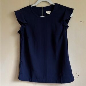 J. Crew Navy Ruffle Sleeve Blouse
